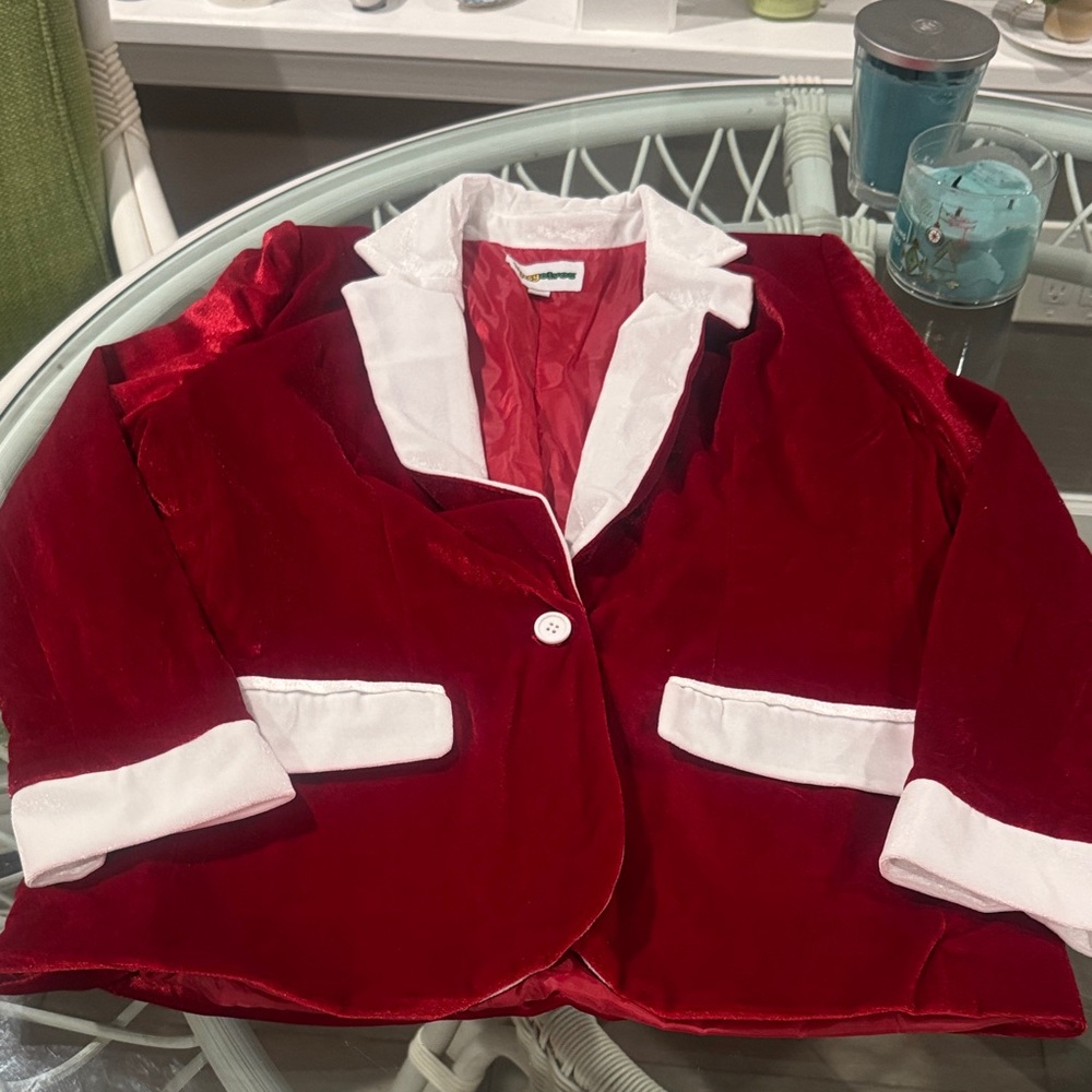 Tipsy Elves Red Velvet Blazer with White Trim